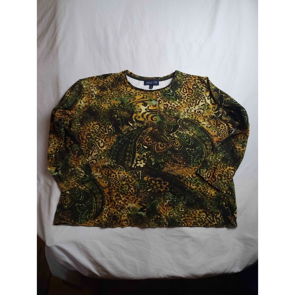 Jones New York Top Women 2X Paisley Leopard Animalier Mob Wife Earthy Whimsigoth